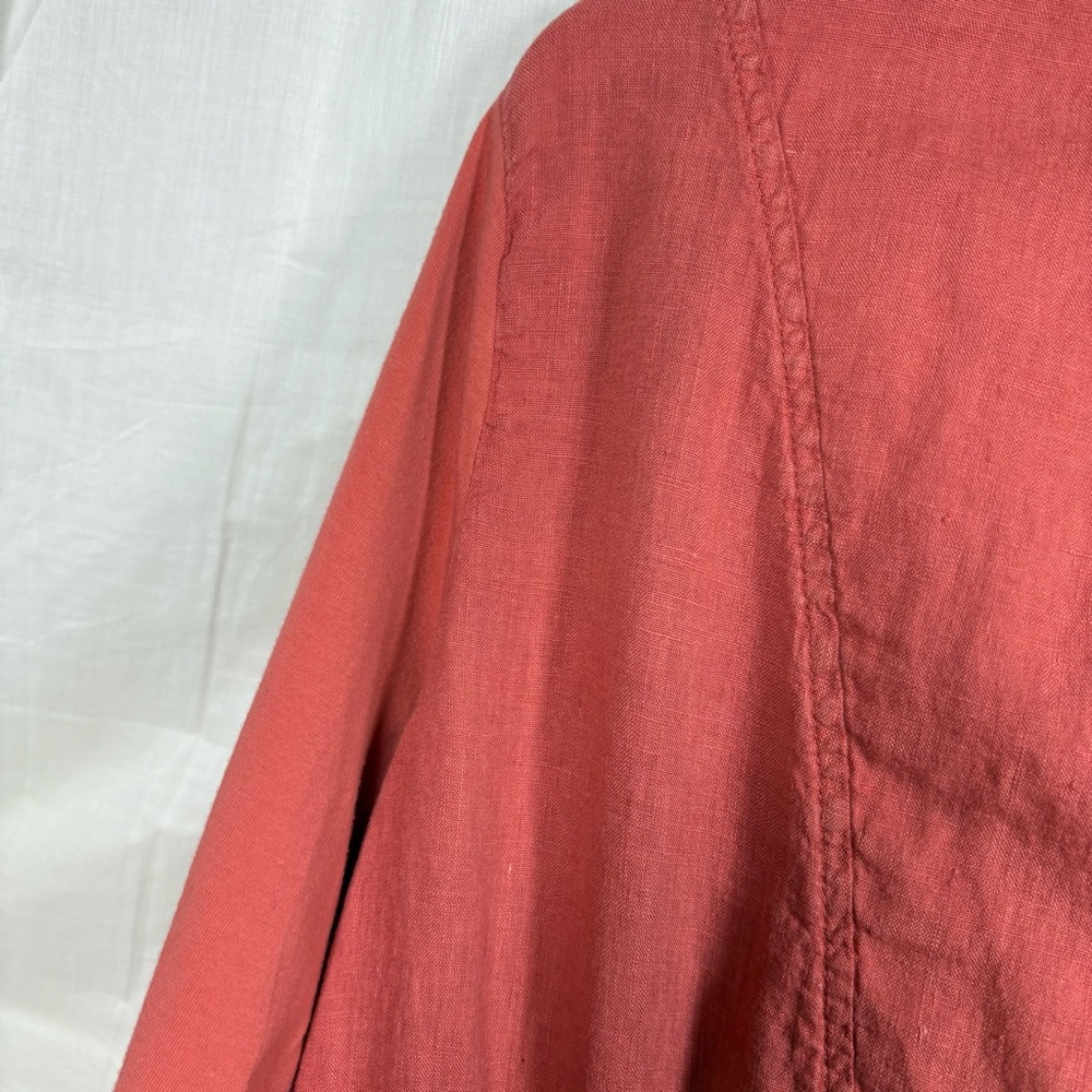 Flax 100% Linen Coral Salmon Hooded Drawstring Light Shacket Shirt Tunic Size‎ S - Picture 5 of 11